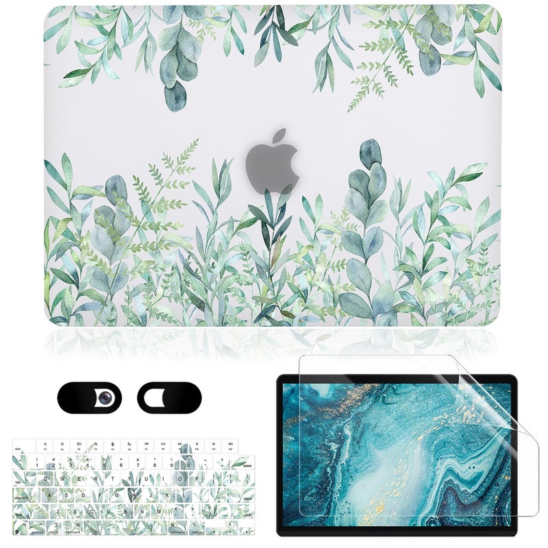 iDonzon Case for MacBook Air 13 inch A1466 A1369 2010-2017 Release  5 in 1 Matte Clear Hard Shell&Keyboard Cover&Screen Protector&Webcam Cover Compatible with Older Version Air 13.3 - Green Plants - Image 1